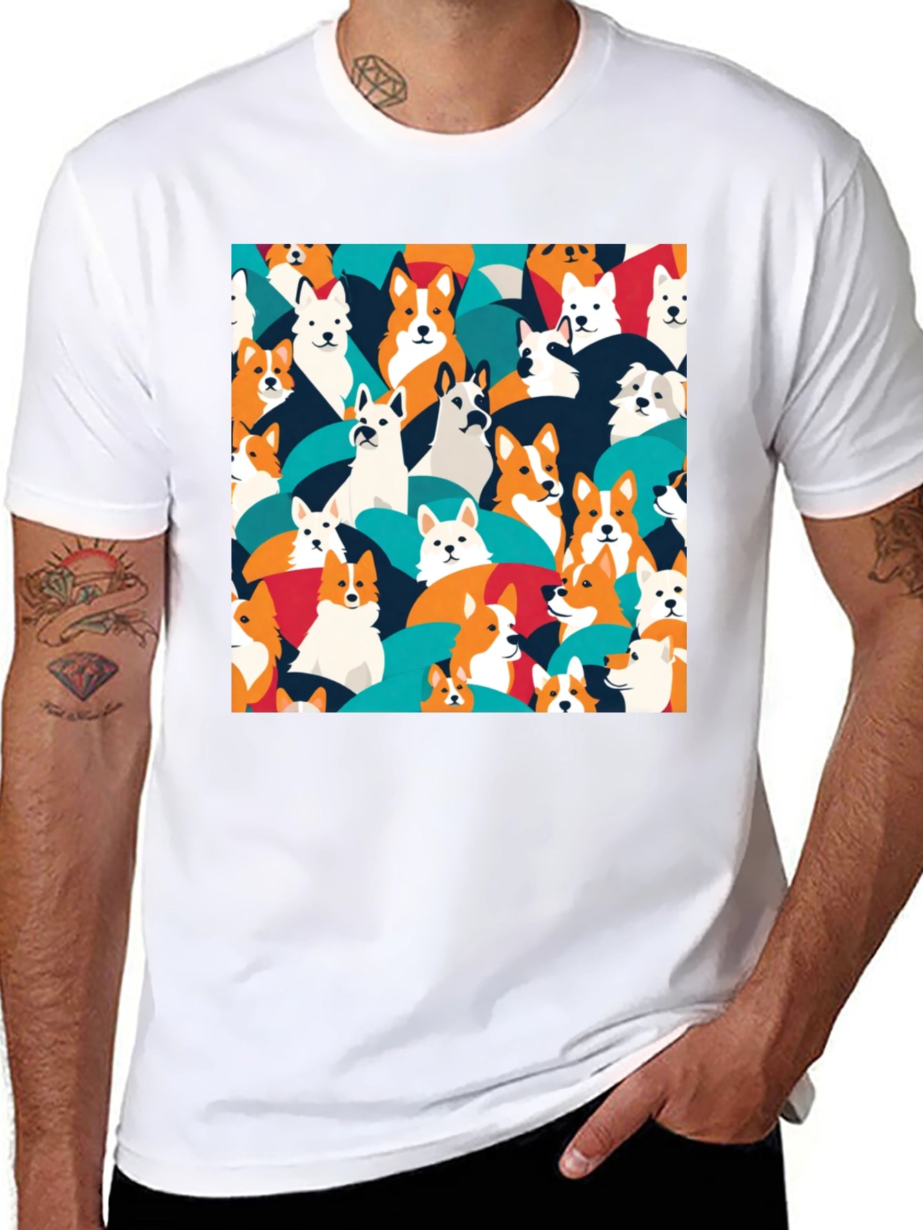 Dog Pattern T-Shirt - Casual Black Tee