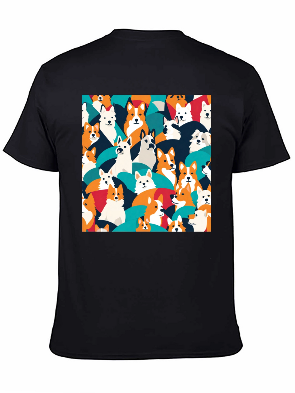 Dog Pattern T-Shirt - Casual Black Tee