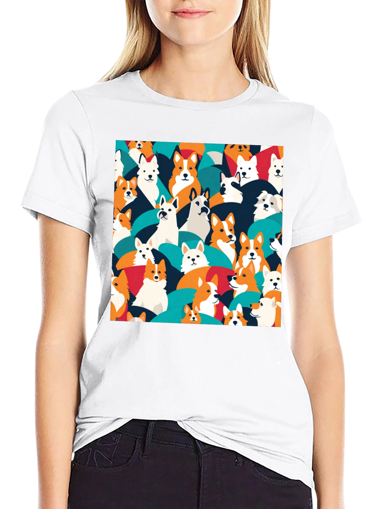 Dog Pattern T-Shirt - Casual Black Tee