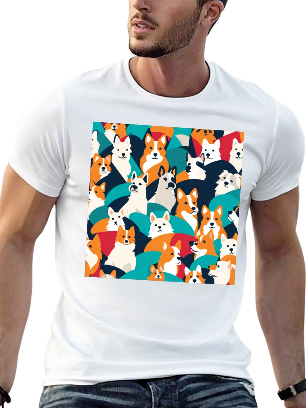 Dog Pattern T-Shirt - Casual Black Tee