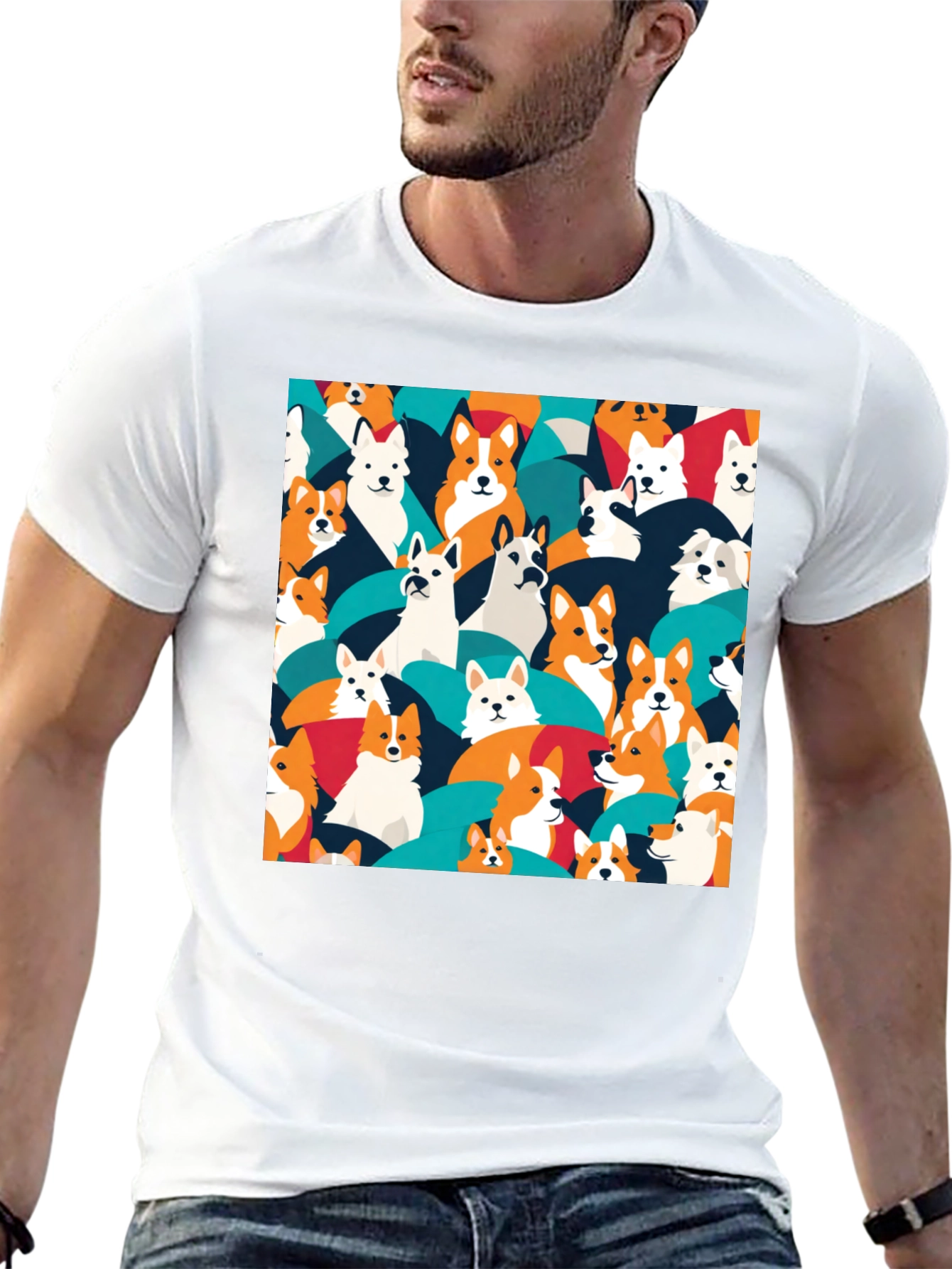 Dog Pattern T-Shirt - Casual Black Tee
