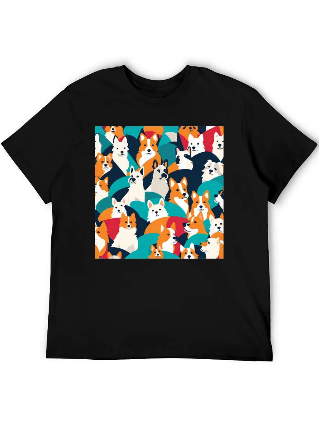 Dog Pattern T-Shirt - Casual Black Tee