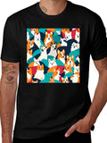 Dog Pattern T-Shirt - Casual Black Tee