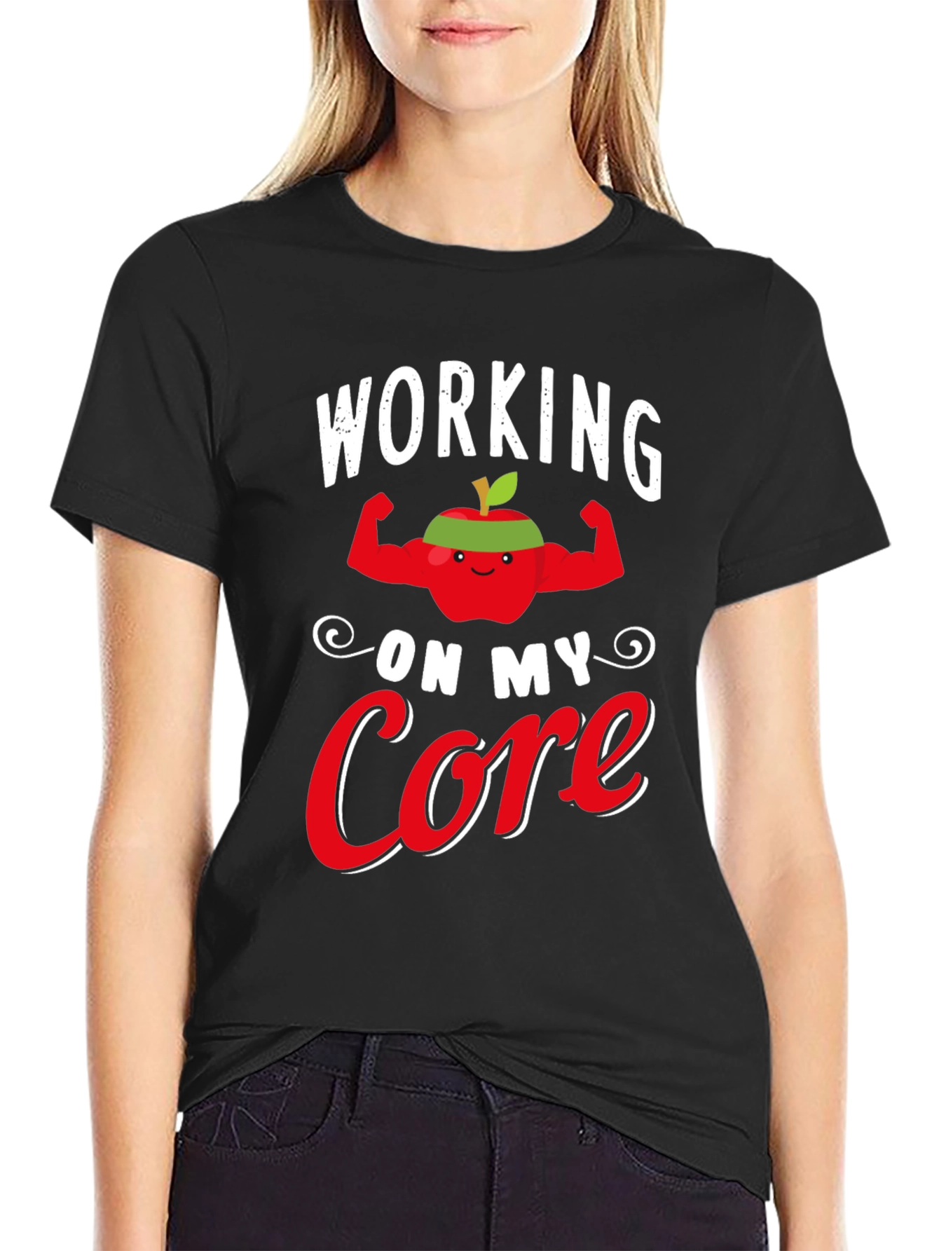 Working on My Core T-Shirt - Funny Gym Apple Tee