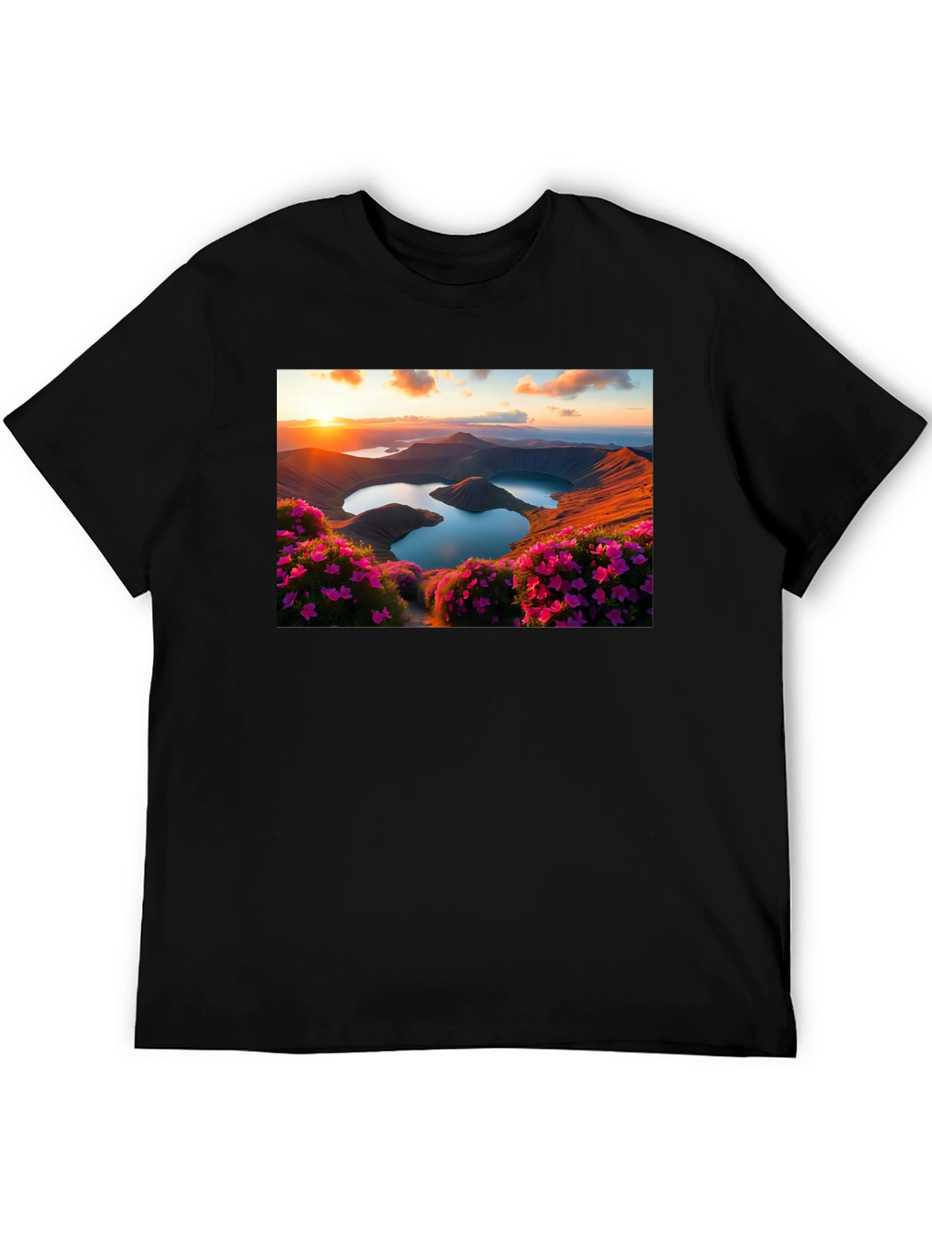 Lakeside Sunset Graphic Tee - Nature Lovers T-Shirt