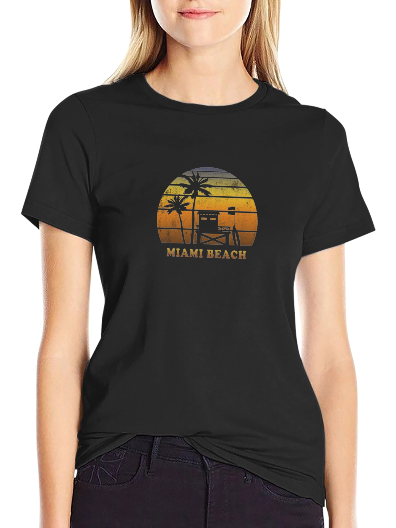 Retro Miami Beach Graphic T-Shirt - Palm Tree Sunset Tee