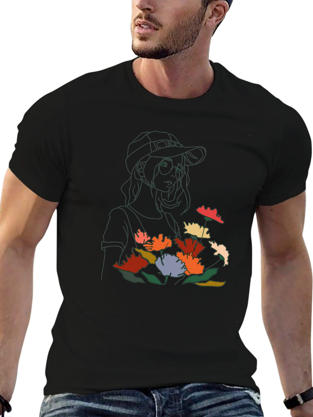 Floral Line Art Graphic Tee