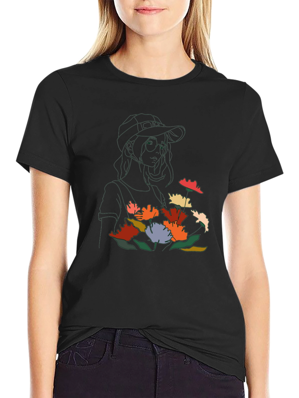 Floral Line Art Graphic Tee