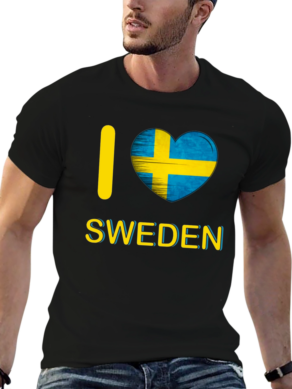 I Love Sweden T-Shirt - Black Crew Neck