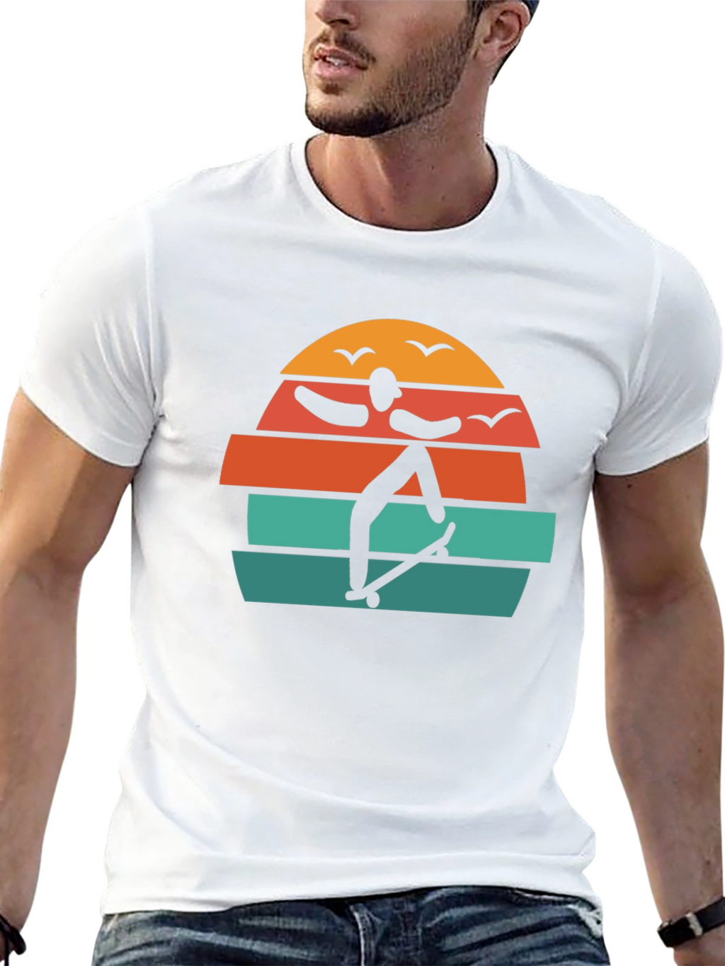 Retro Skateboarder Sunset Graphic Tee