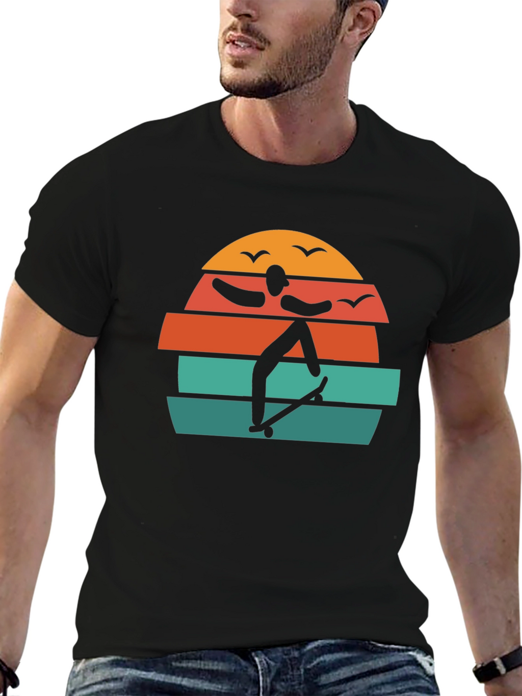Retro Skateboarder Sunset Graphic Tee
