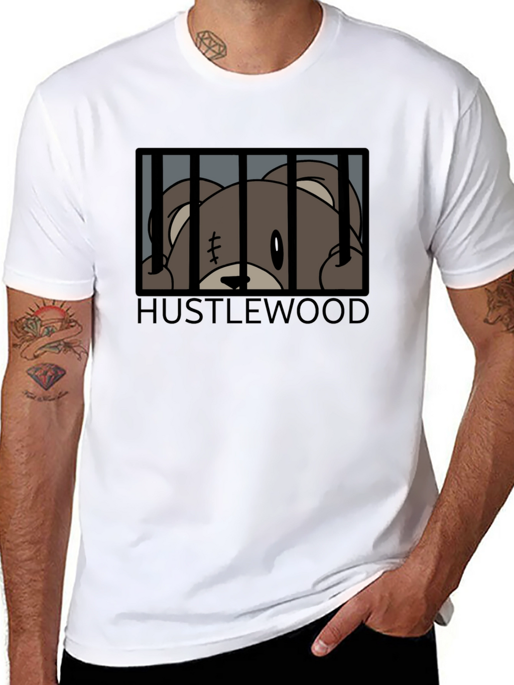 Hustlewood Bear Behind Bars Graphic Tee