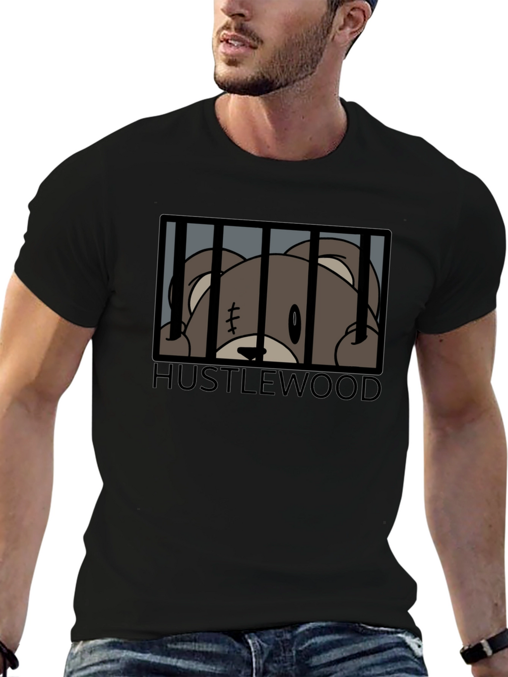 Hustlewood Bear Behind Bars Graphic Tee