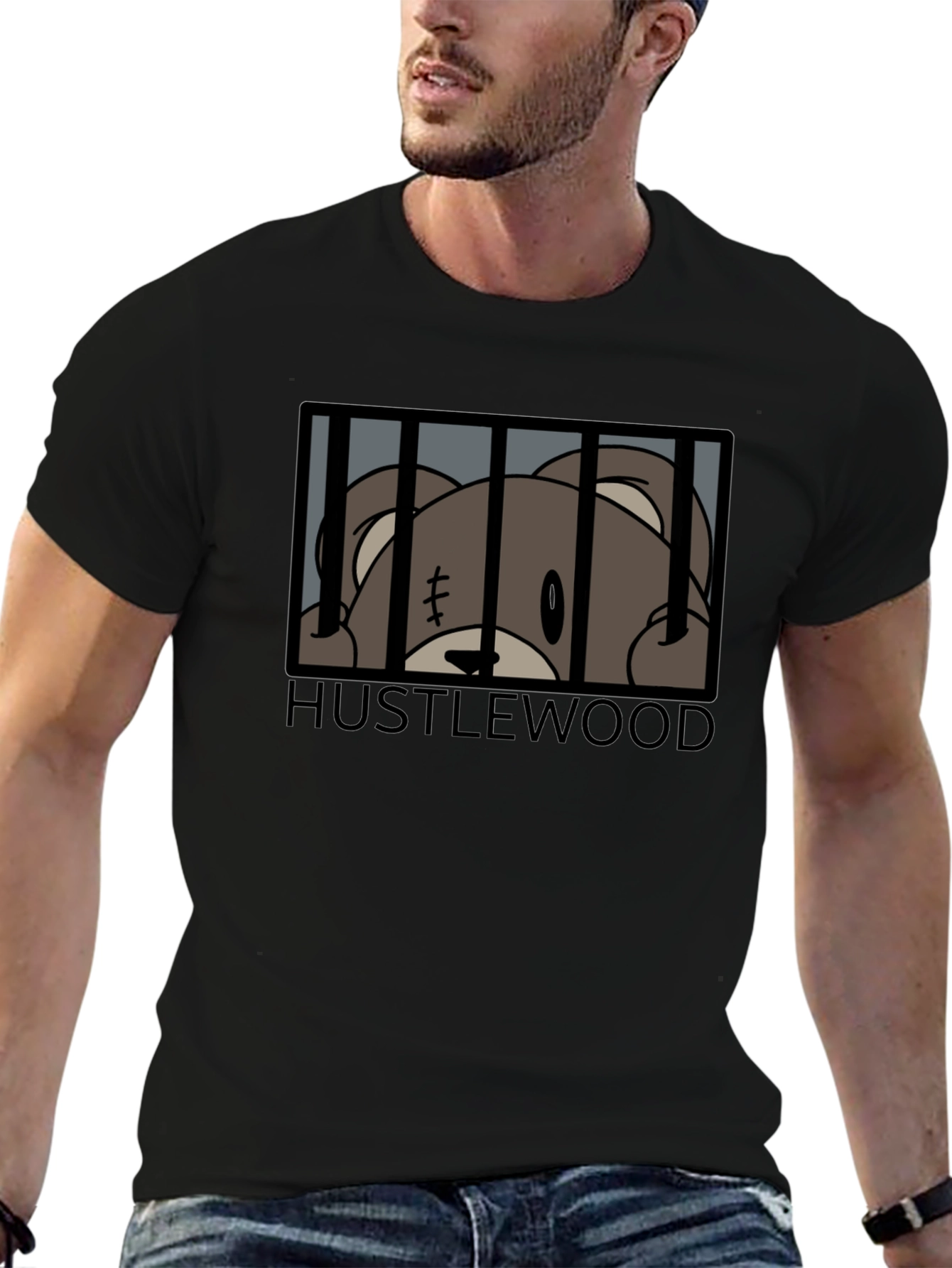 Hustlewood Bear Behind Bars Graphic Tee