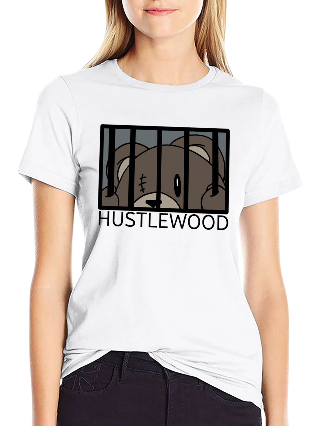 Hustlewood Bear Behind Bars Graphic Tee