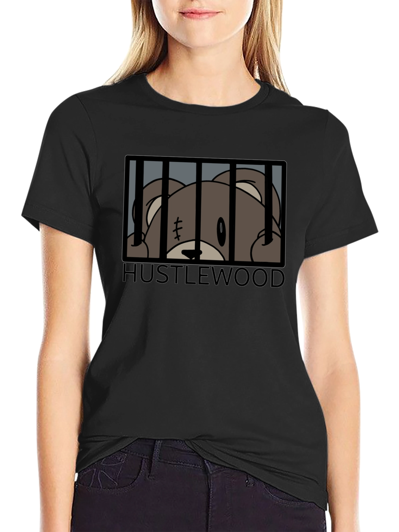 Hustlewood Bear Behind Bars Graphic Tee