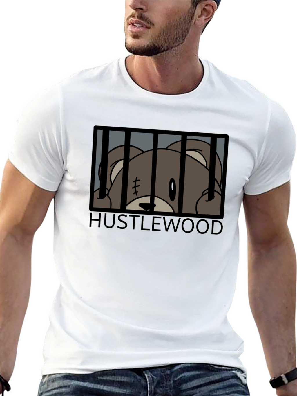 Hustlewood Bear Behind Bars Graphic Tee
