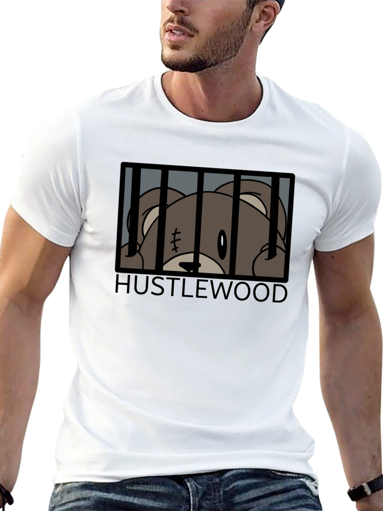 Hustlewood Bear Behind Bars Graphic Tee