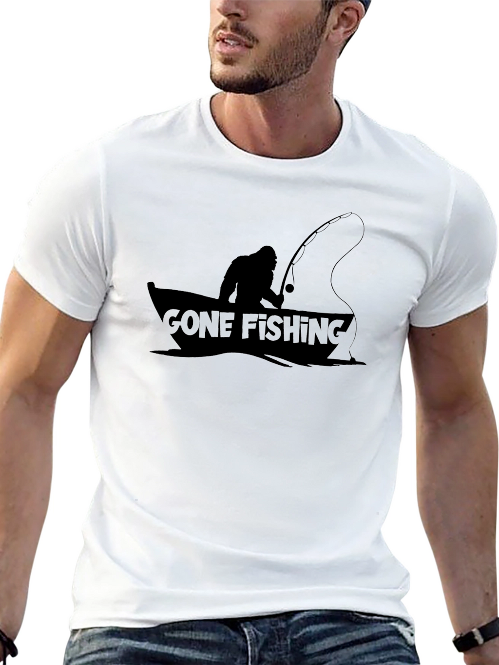 Gone Fishing Sasquatch Graphic Tee