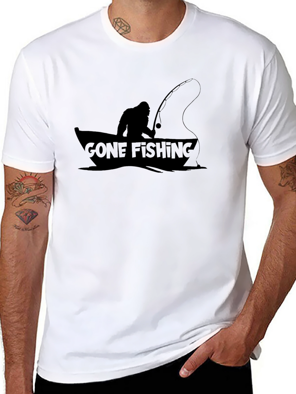 Gone Fishing Sasquatch Graphic Tee