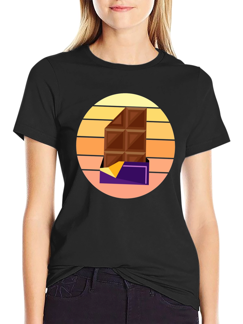 Chocolate Bar Graphic Tee - Retro Sunset Style