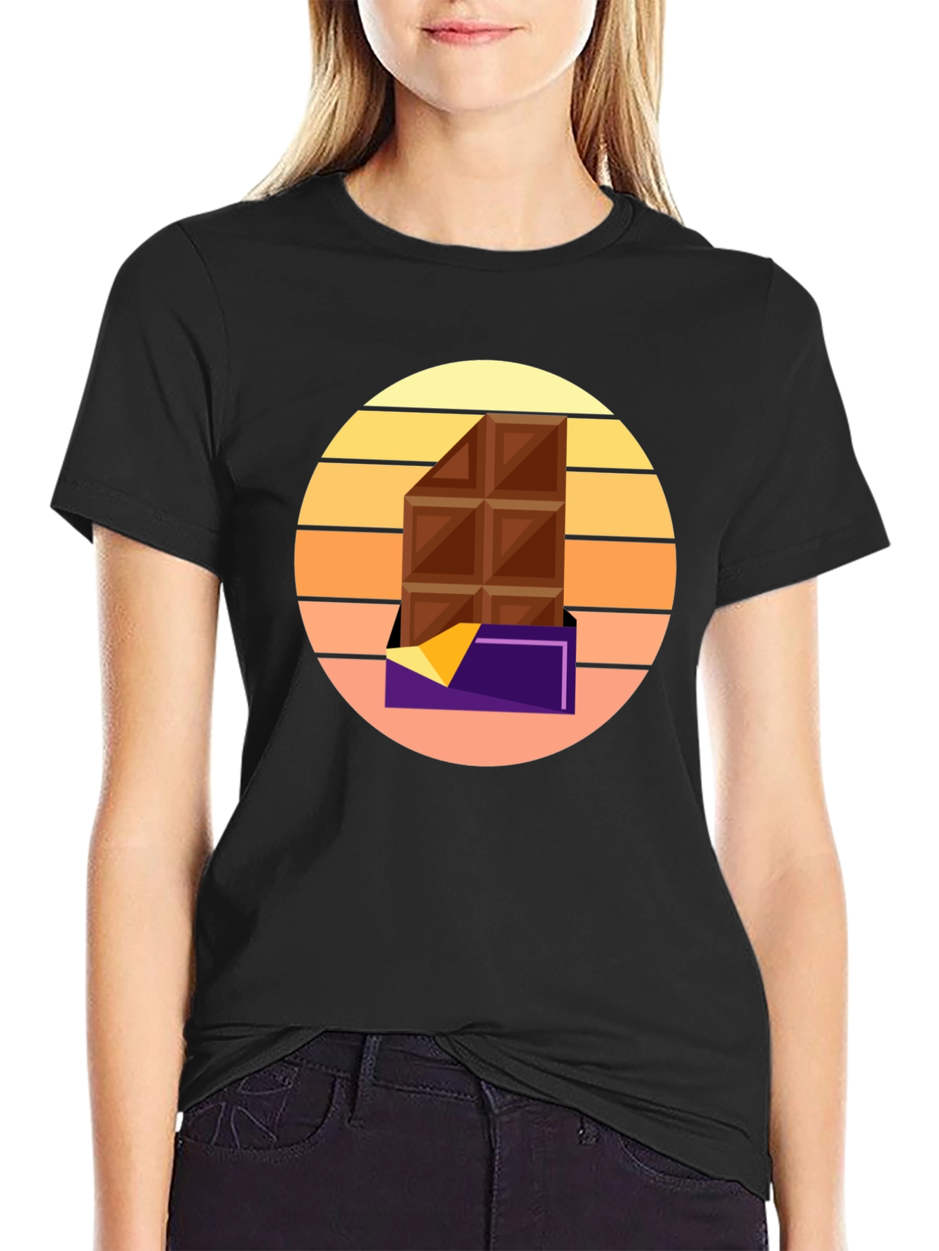Chocolate Bar Graphic Tee - Retro Sunset Style