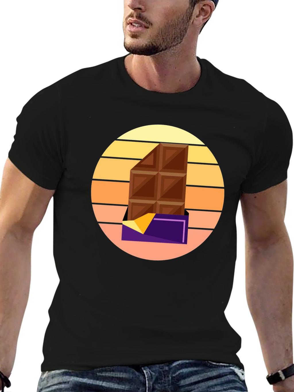 Chocolate Bar Graphic Tee - Retro Sunset Style