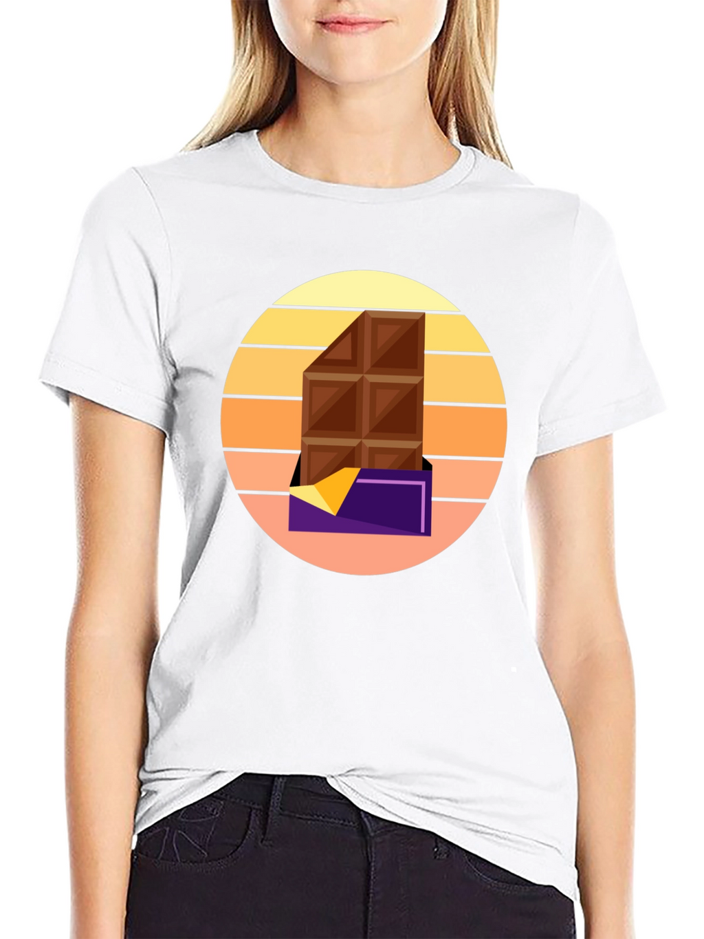 Chocolate Bar Graphic Tee - Retro Sunset Style