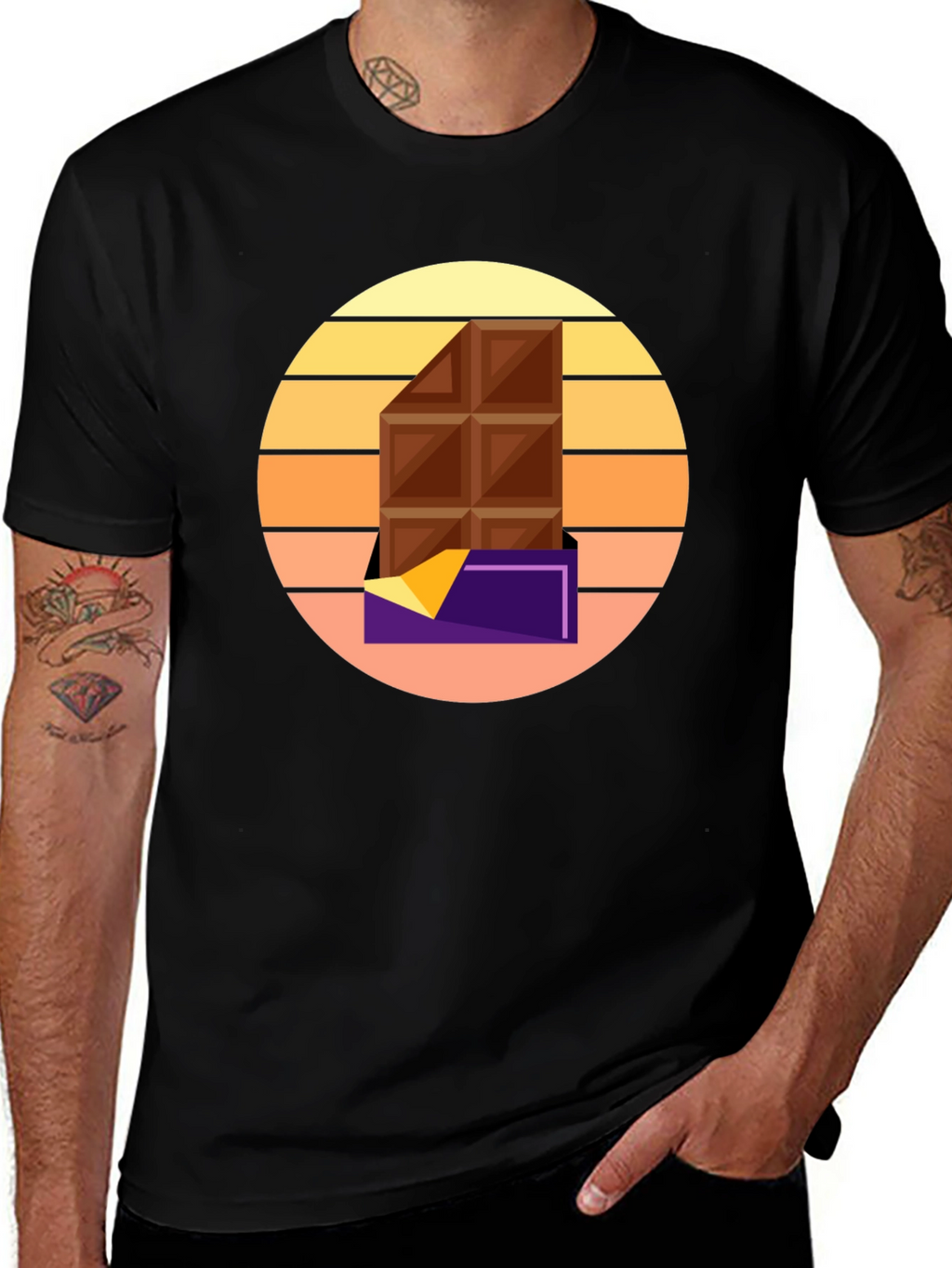 Chocolate Bar Graphic Tee - Retro Sunset Style