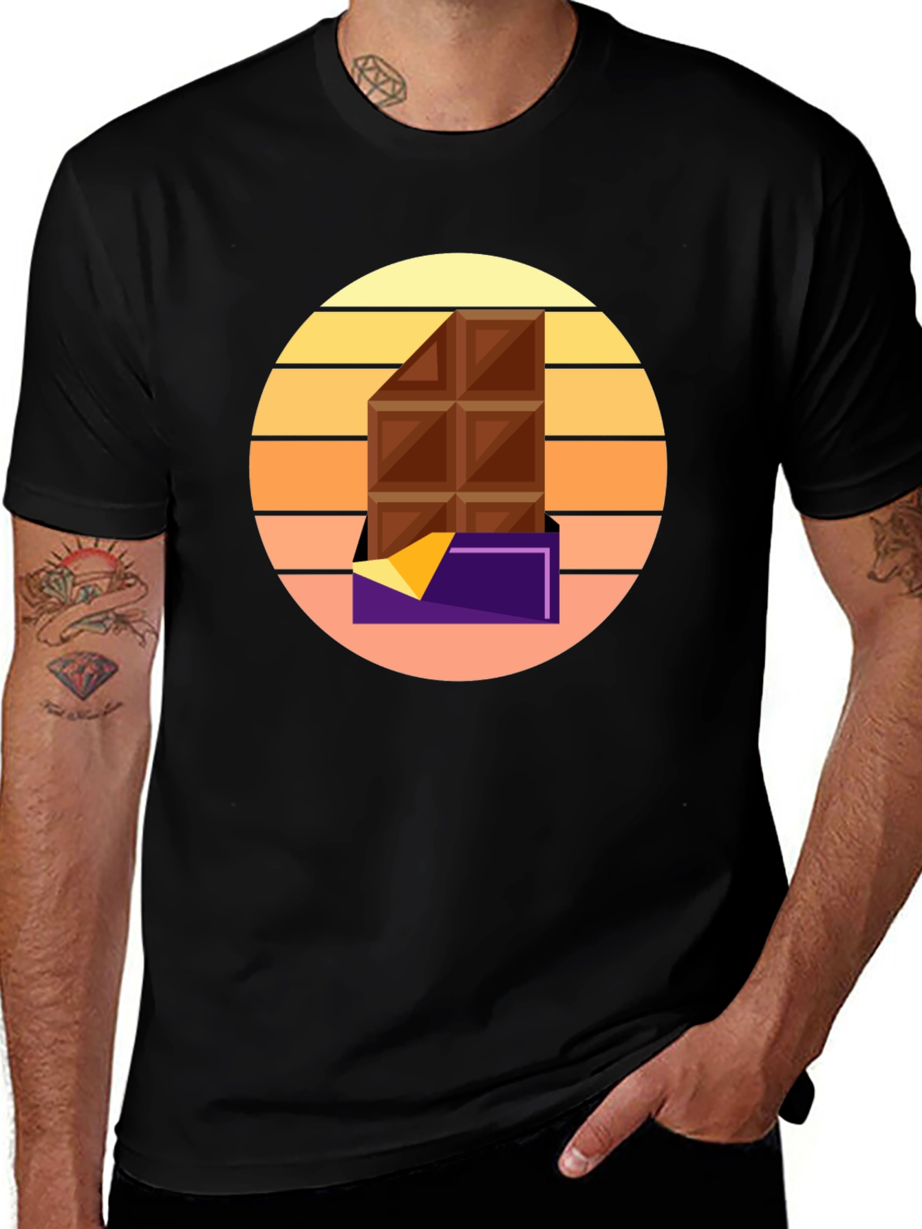 Chocolate Bar Graphic Tee - Retro Sunset Style