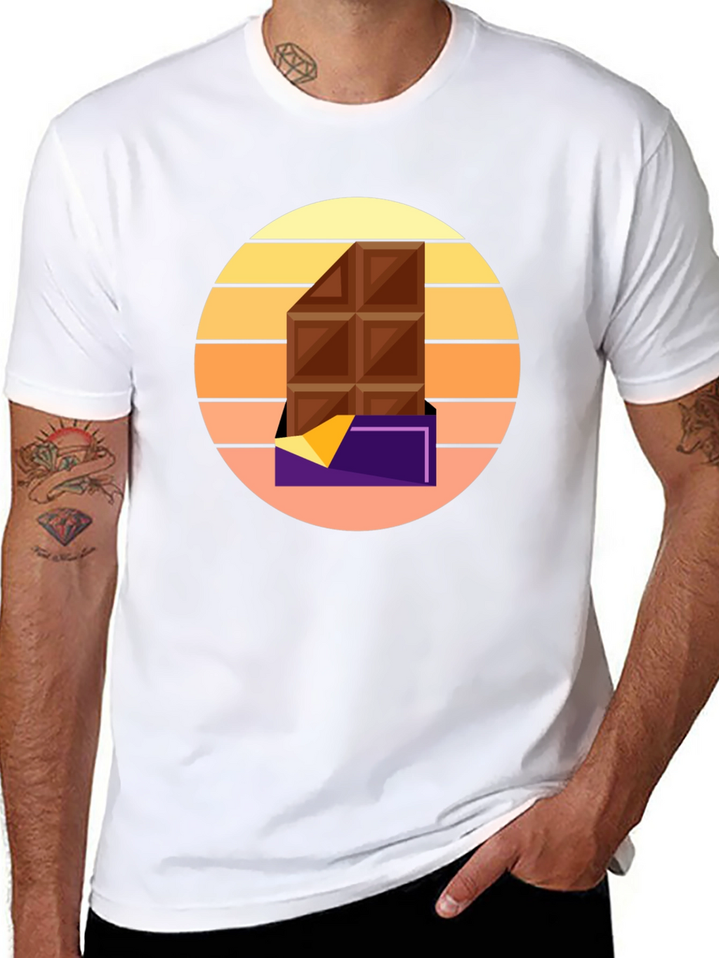 Chocolate Bar Graphic Tee - Retro Sunset Style