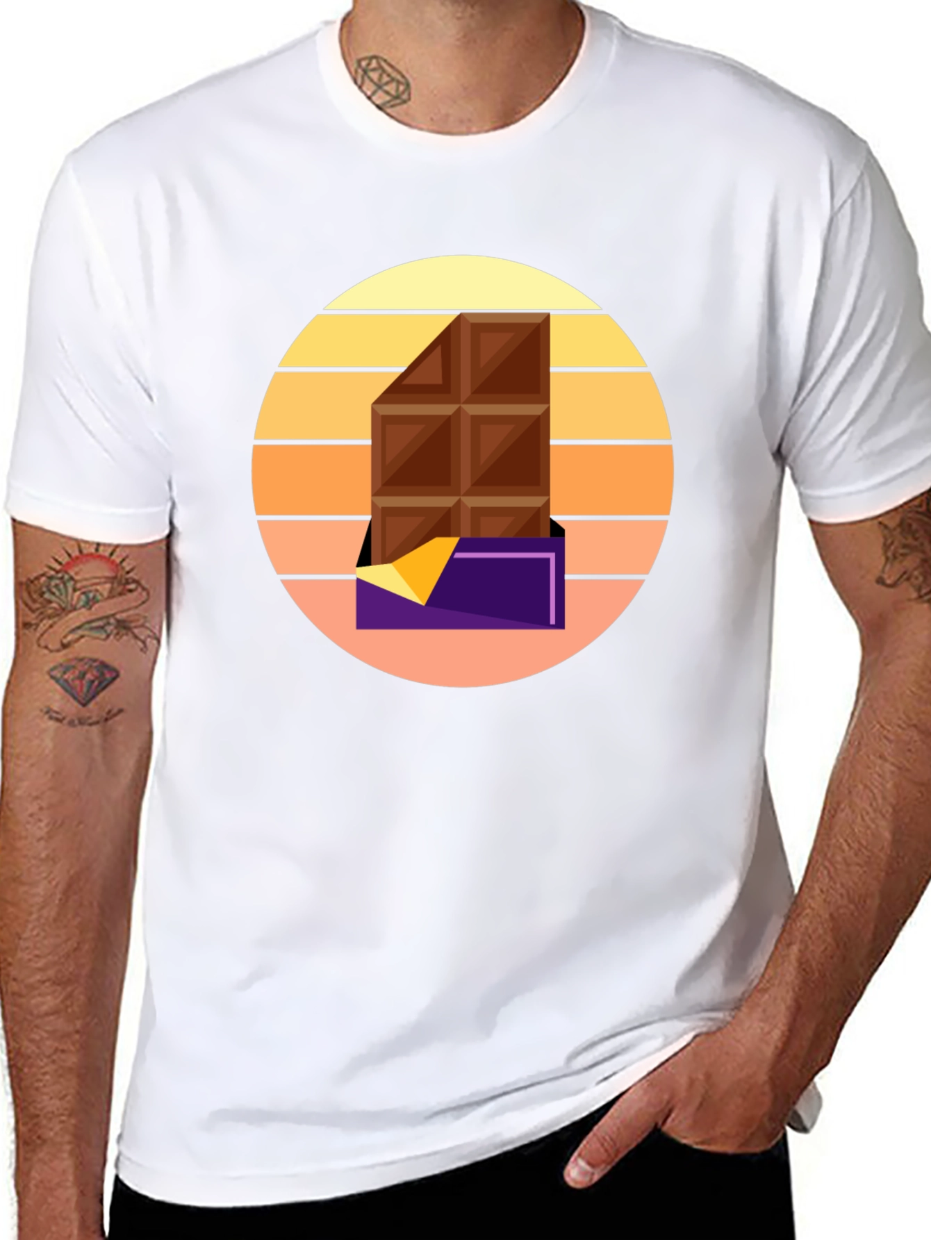 Chocolate Bar Graphic Tee - Retro Sunset Style