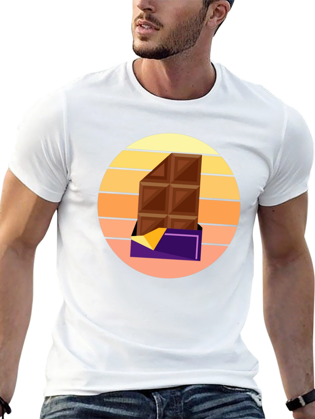Chocolate Bar Graphic Tee - Retro Sunset Style