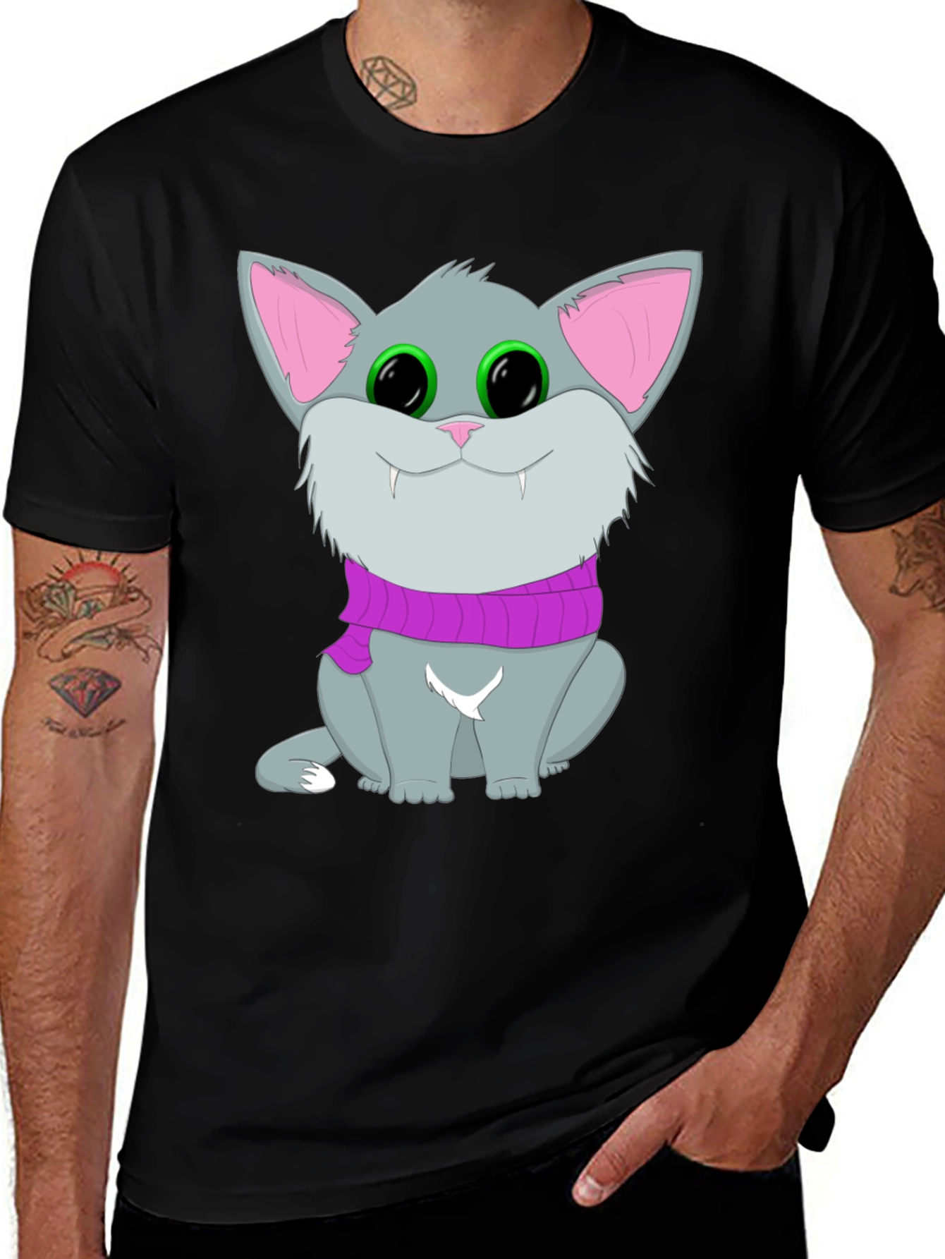 Cute Cat T-Shirt - Black Graphic Tee Animal Lover