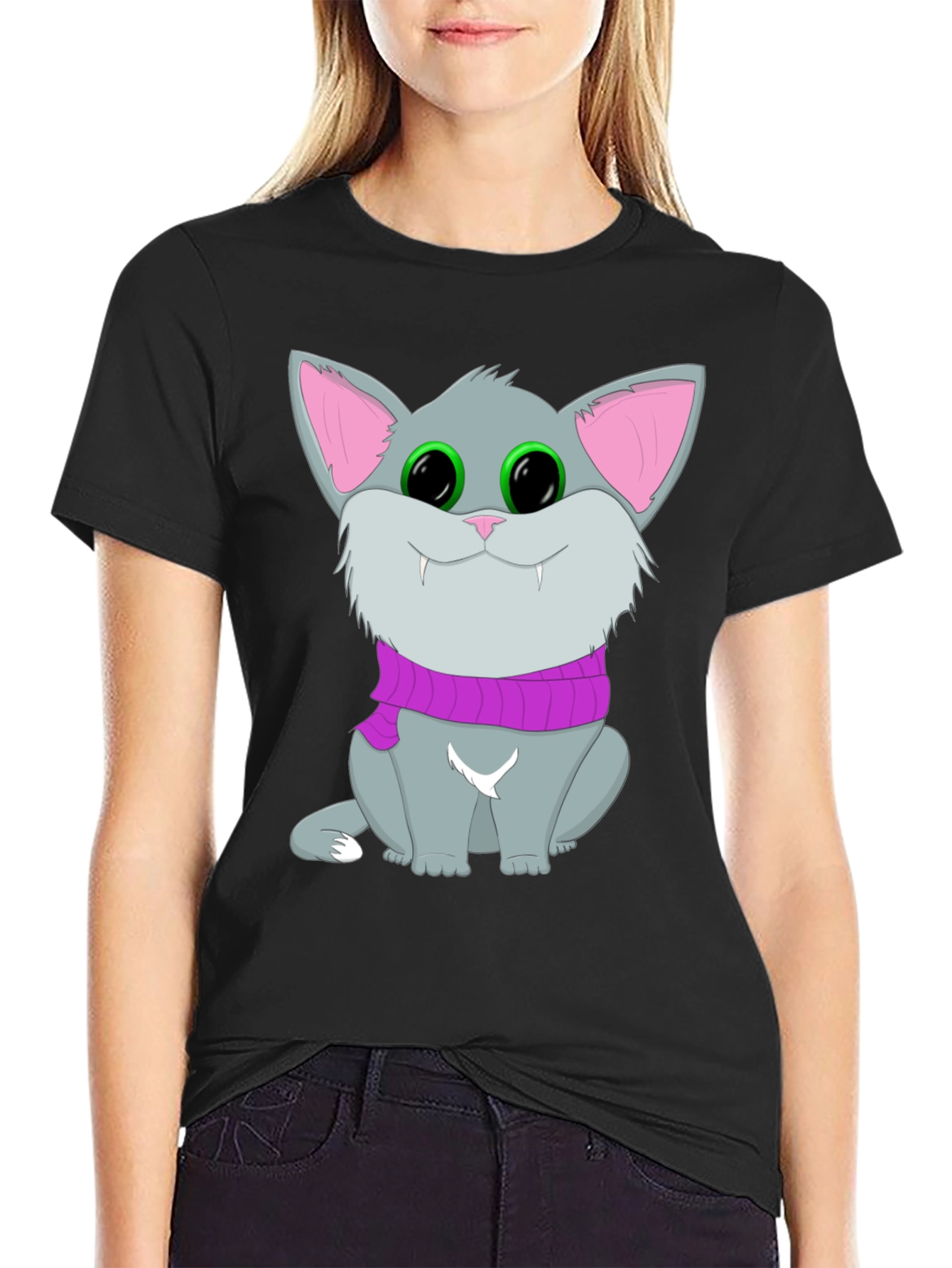 Cute Cat T-Shirt - Black Graphic Tee Animal Lover