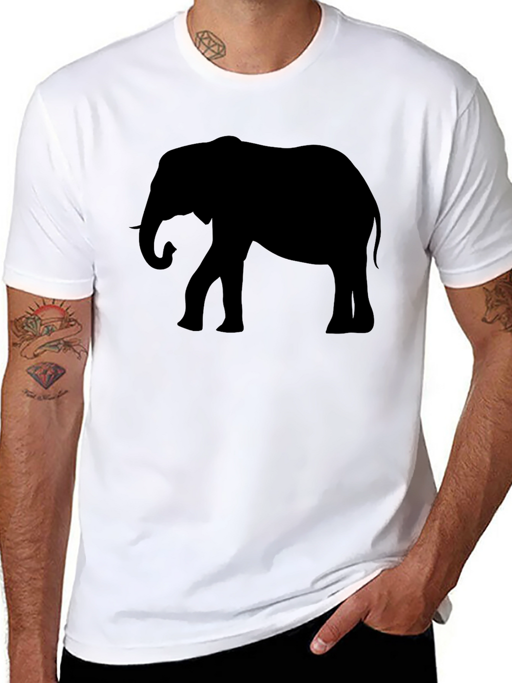 Elephant Silhouette Graphic Tee - Black Cotton T-Shirt