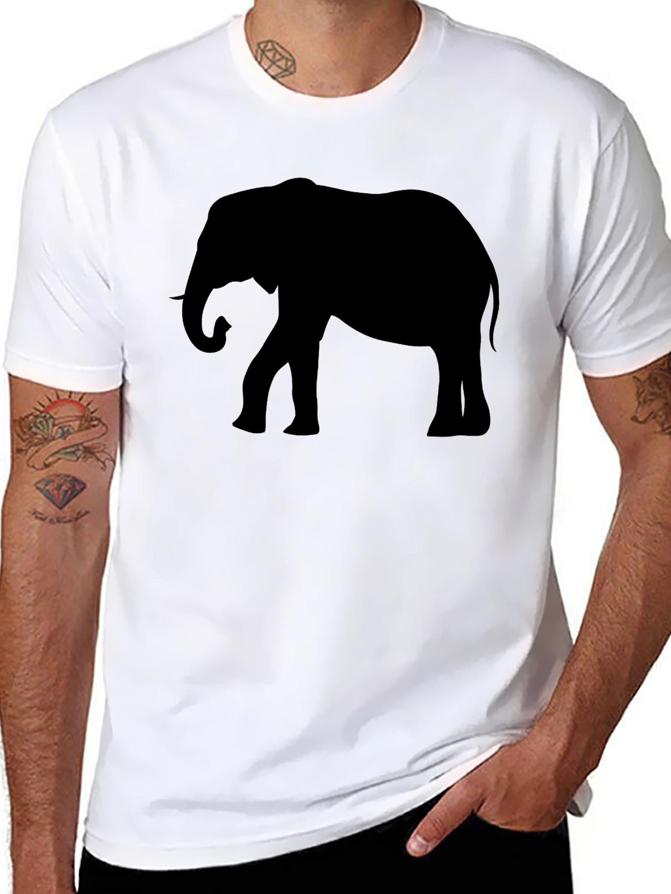 Elephant Silhouette Graphic Tee - Black Cotton T-Shirt