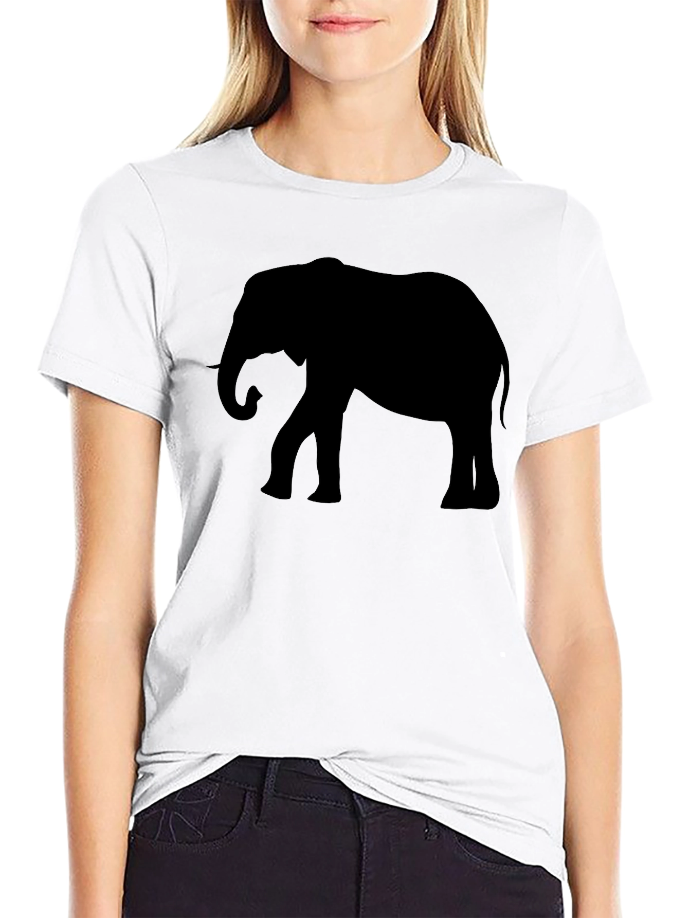 Elephant Silhouette Graphic Tee - Black Cotton T-Shirt