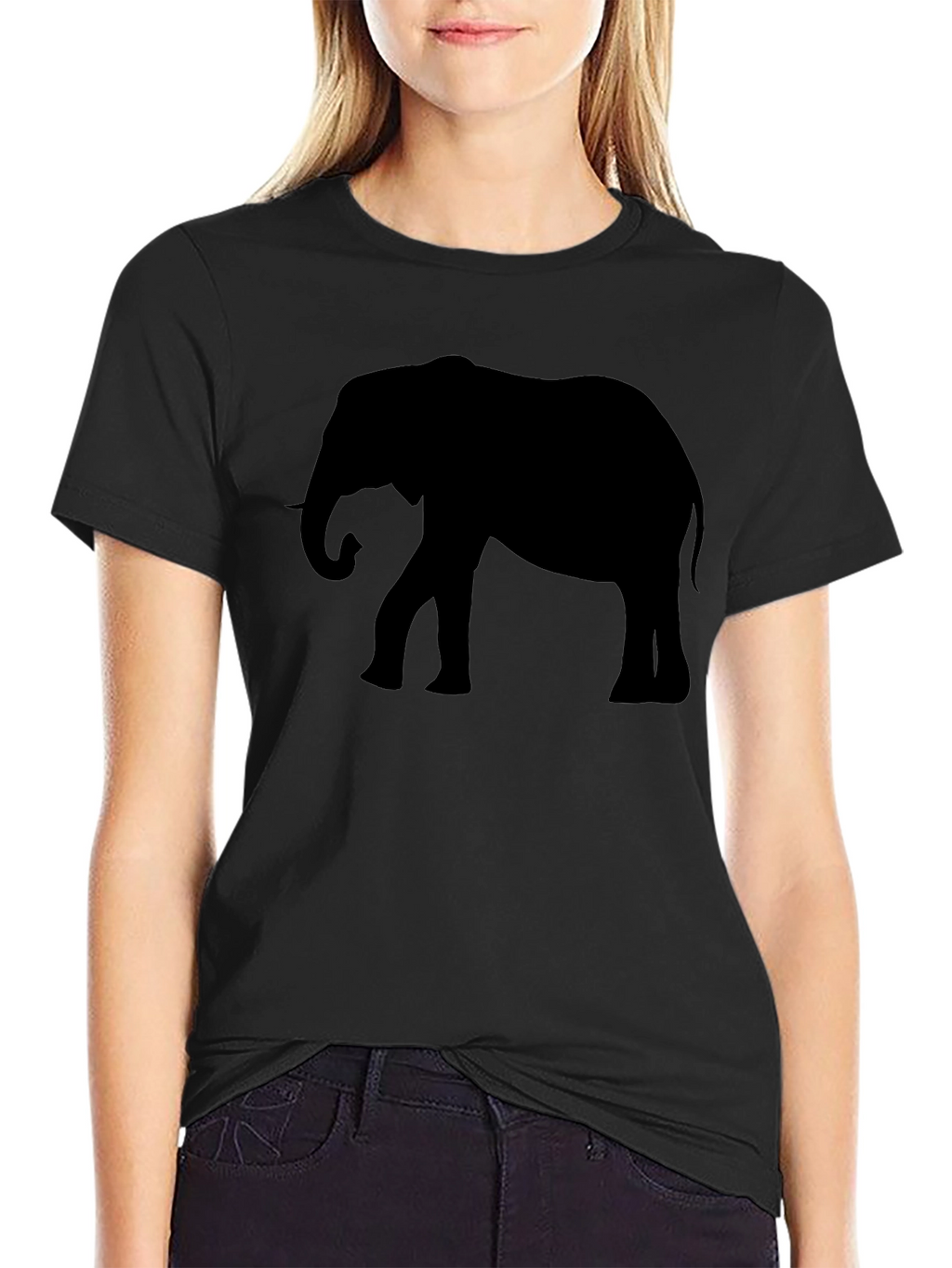 Elephant Silhouette Graphic Tee - Black Cotton T-Shirt