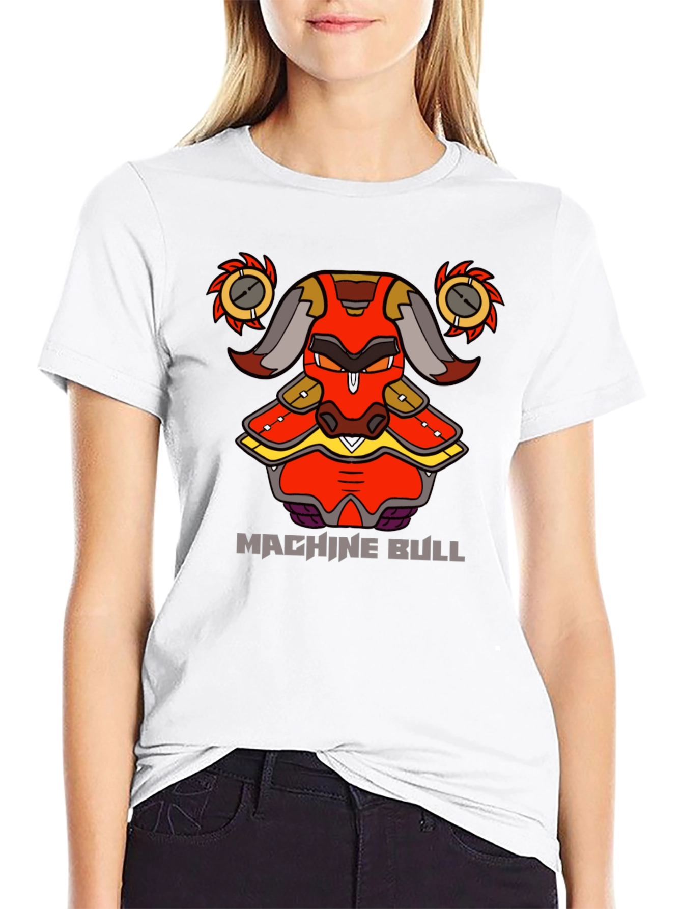 Machine Bull Graphic Tee - Black Cotton T-Shirt