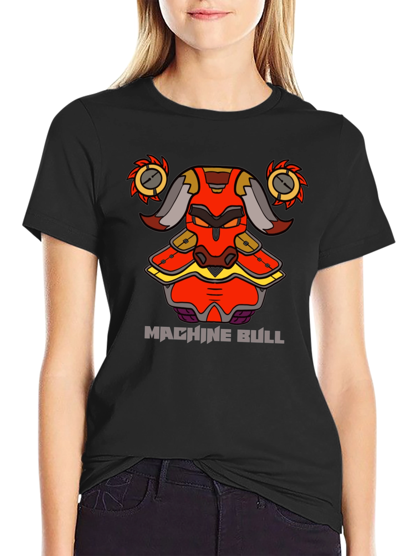 Machine Bull Graphic Tee - Black Cotton T-Shirt