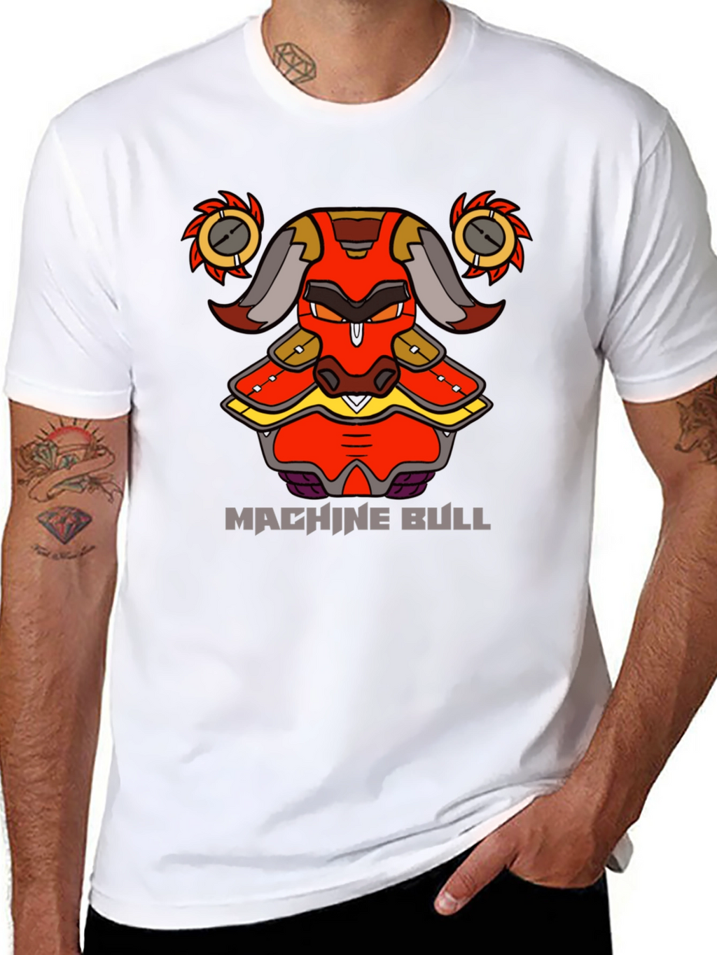 Machine Bull Graphic Tee - Black Cotton T-Shirt