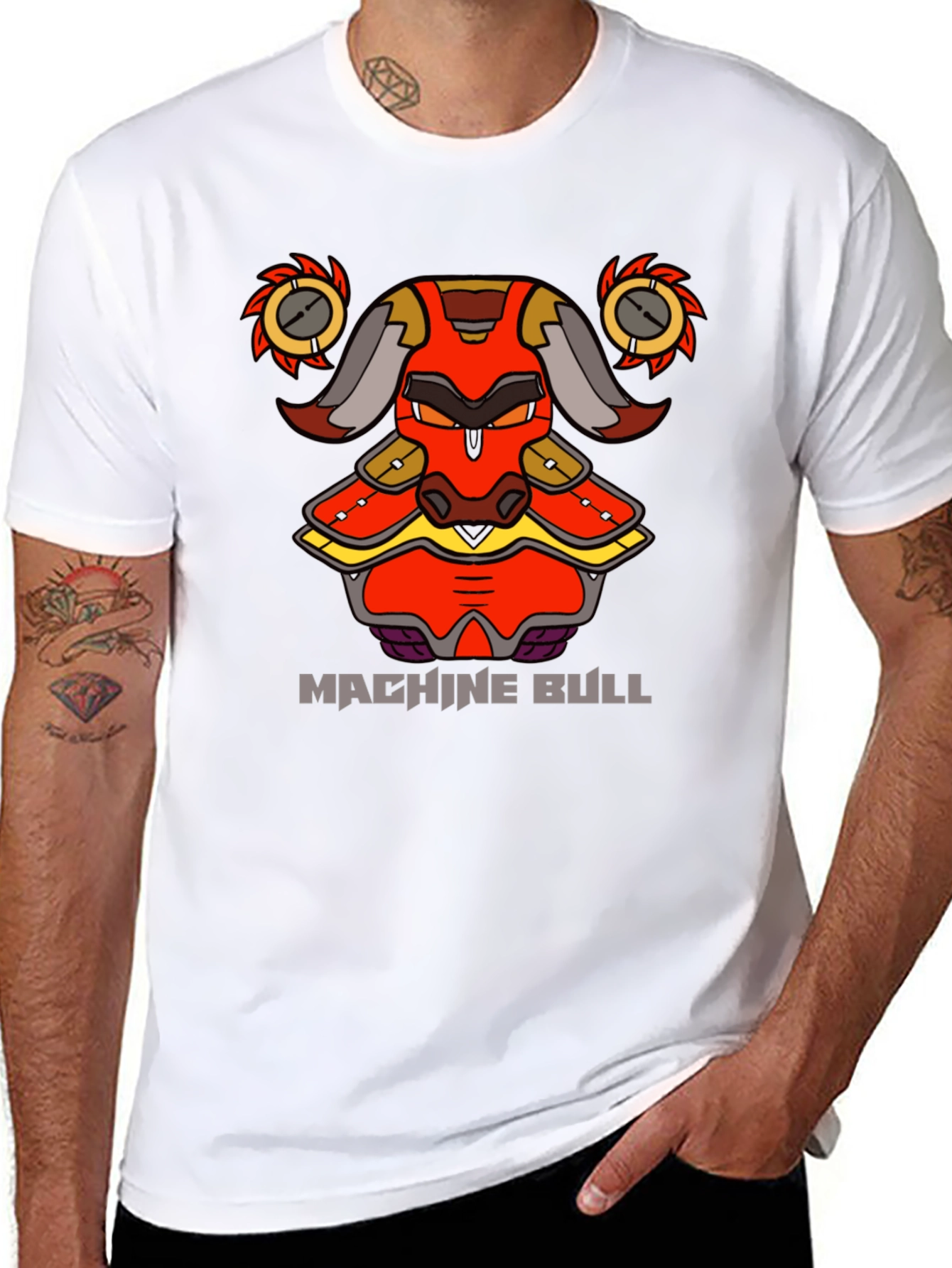 Machine Bull Graphic Tee - Black Cotton T-Shirt