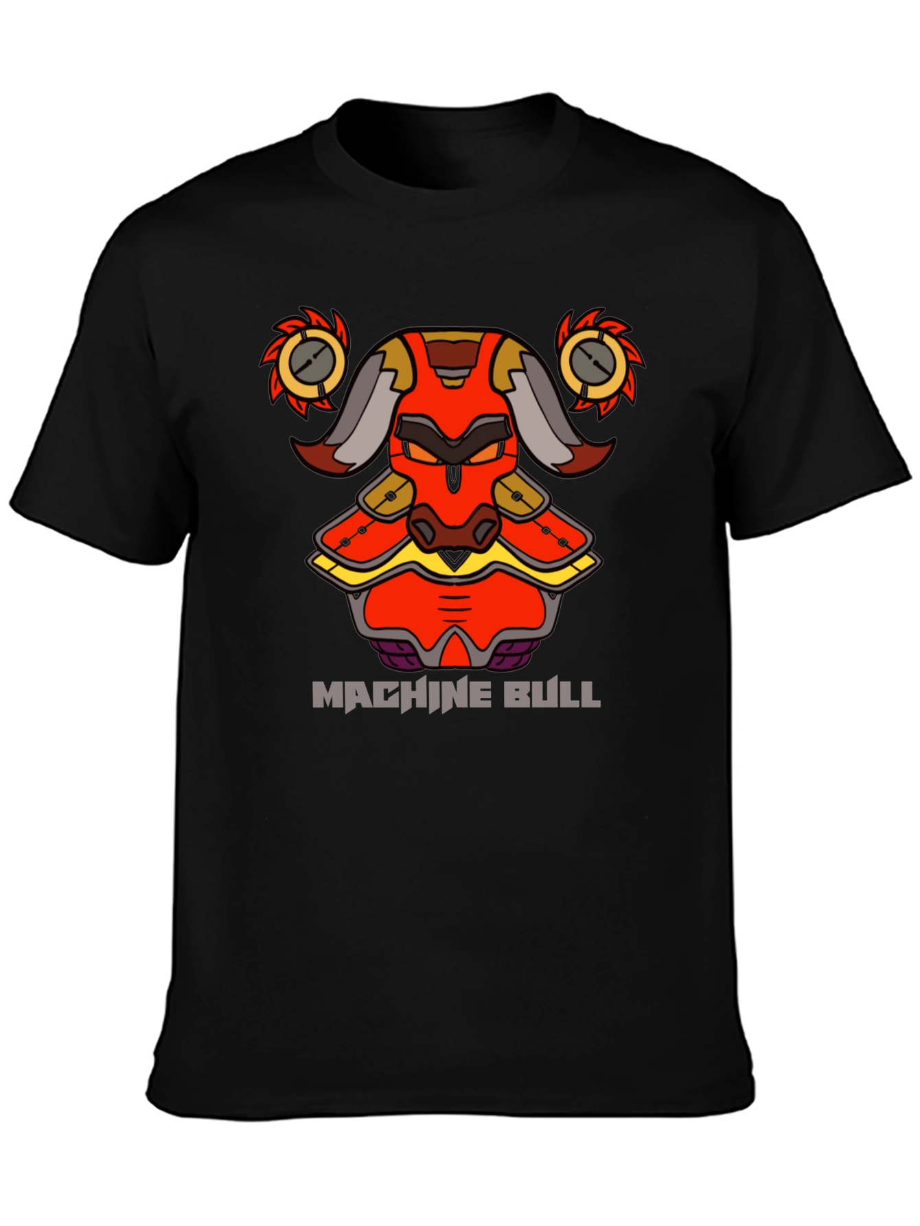 Machine Bull Graphic Tee - Black Cotton T-Shirt
