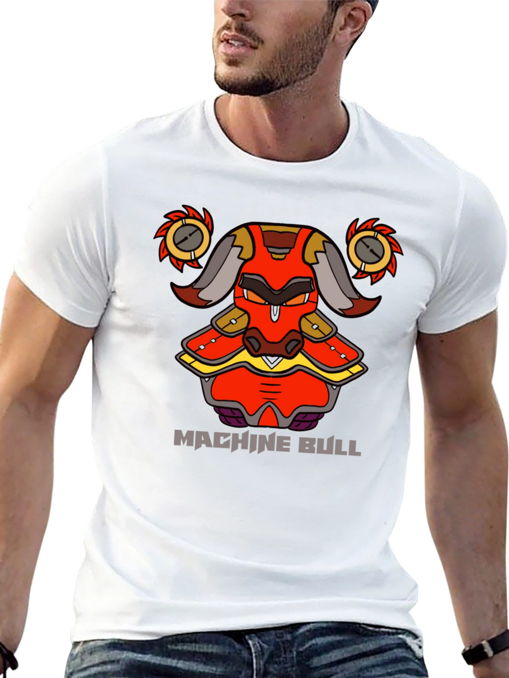 Machine Bull Graphic Tee - Black Cotton T-Shirt