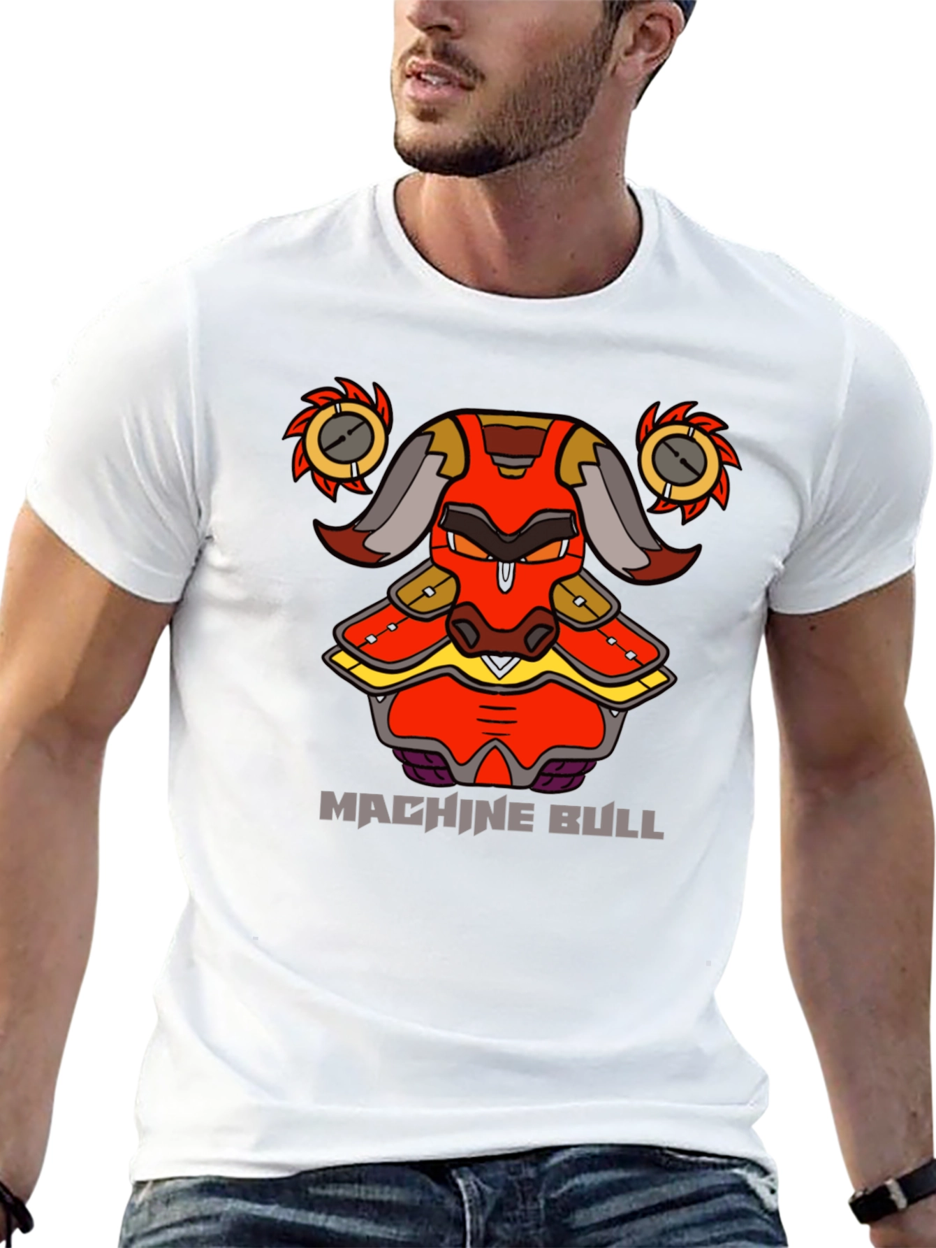 Machine Bull Graphic Tee - Black Cotton T-Shirt