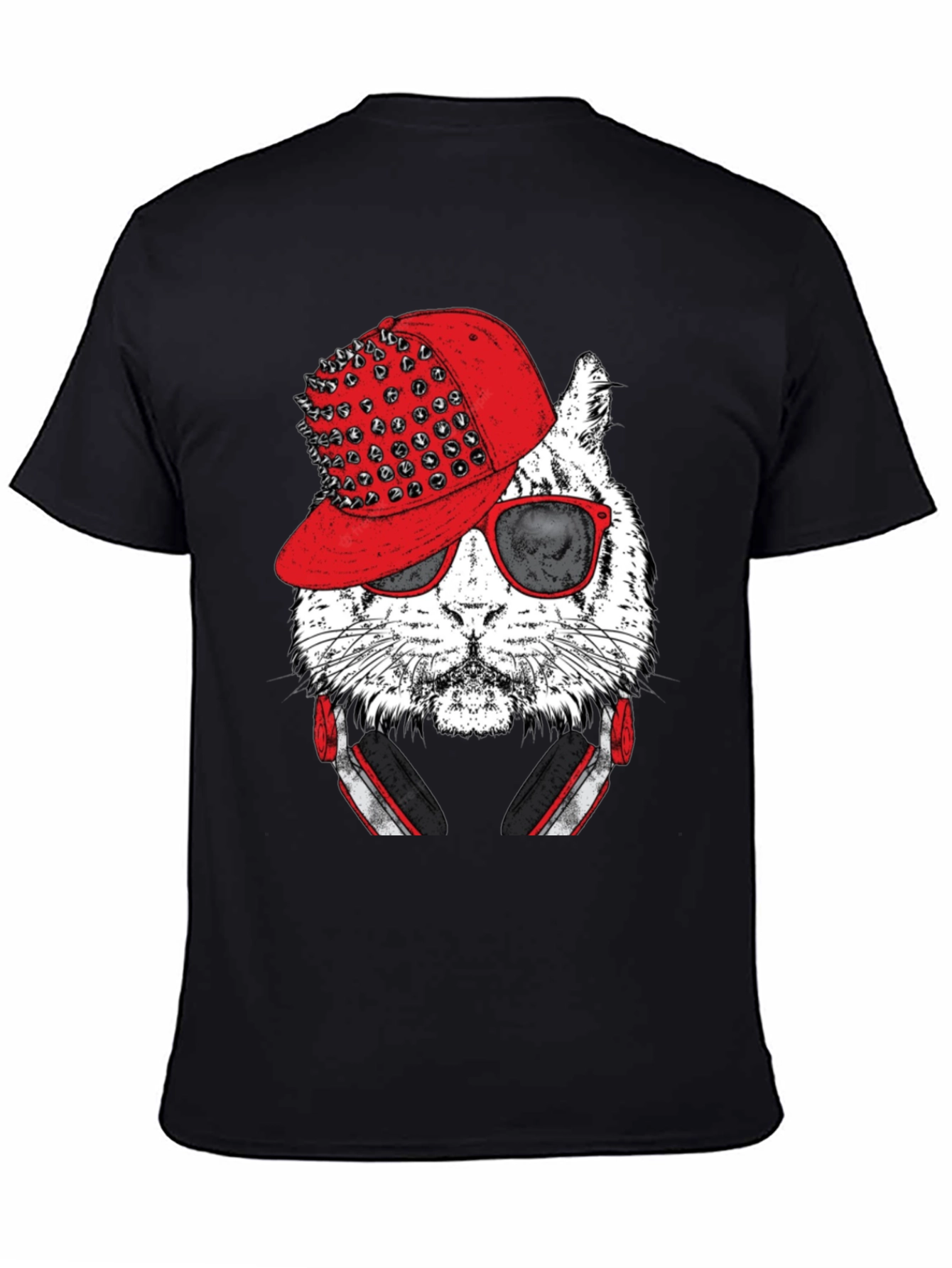 Cool Cat Graphic Tee - Red Hat & Headphones