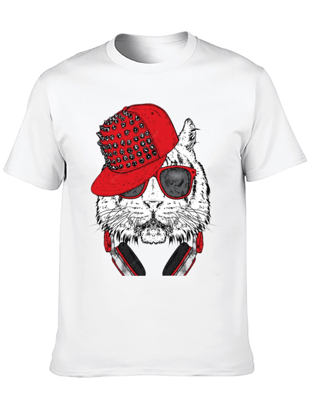 Cool Cat Graphic Tee - Red Hat & Headphones