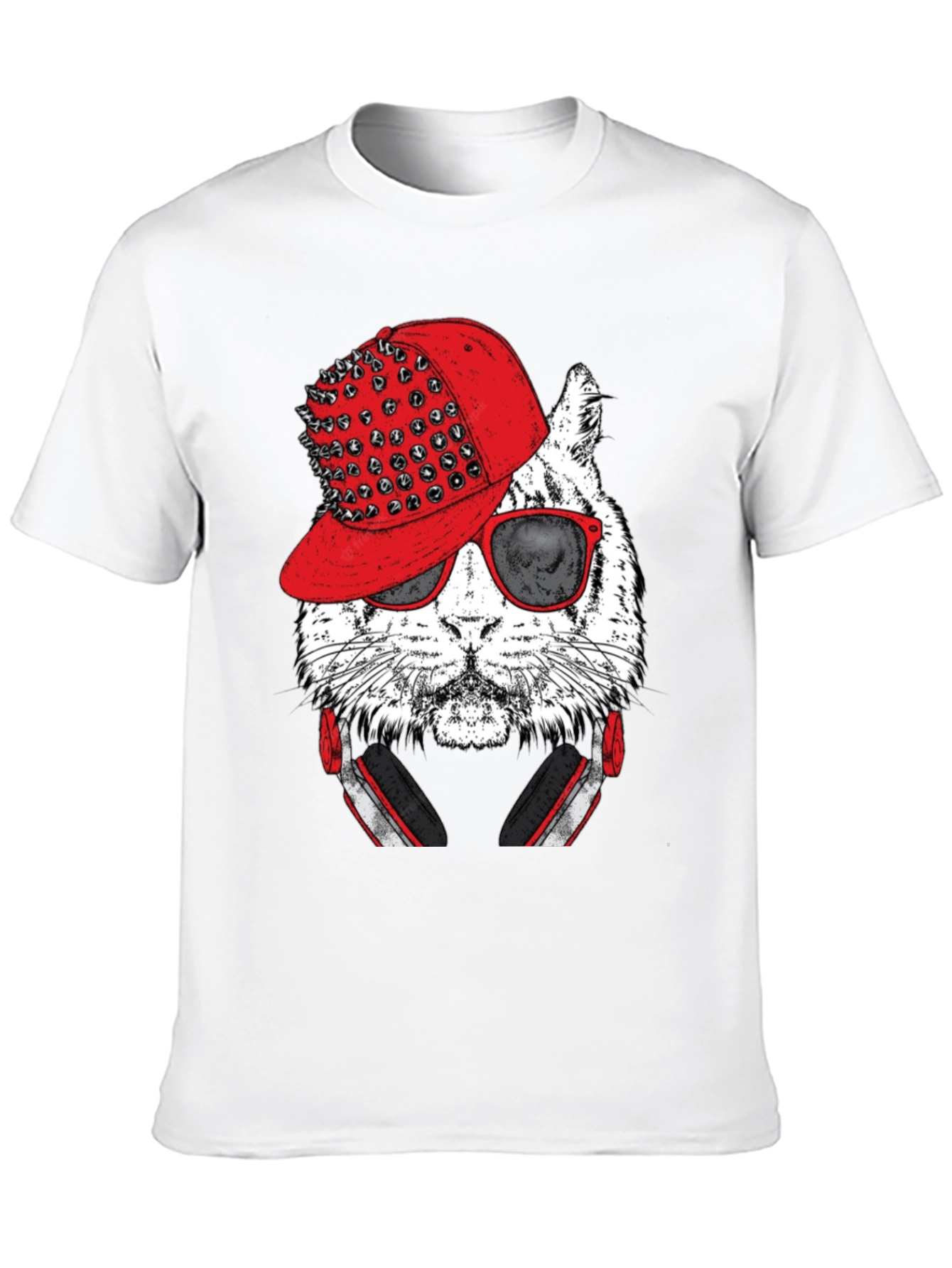 Cool Cat Graphic Tee - Red Hat & Headphones