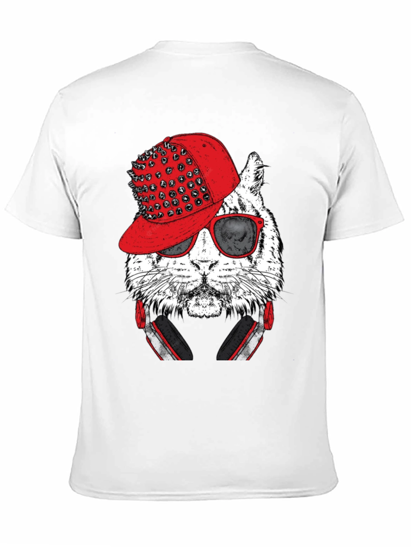 Cool Cat Graphic Tee - Red Hat & Headphones